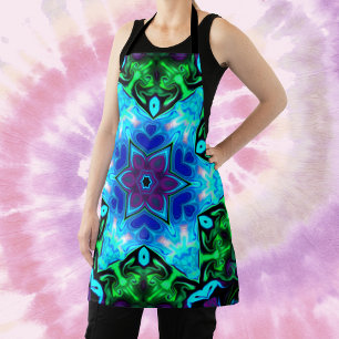 Psychedelic Mandala Blume Blau Lila und grün Schürze