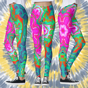 Psychedelic Mandala Blume Blau Rosa Grün und Rot Leggings