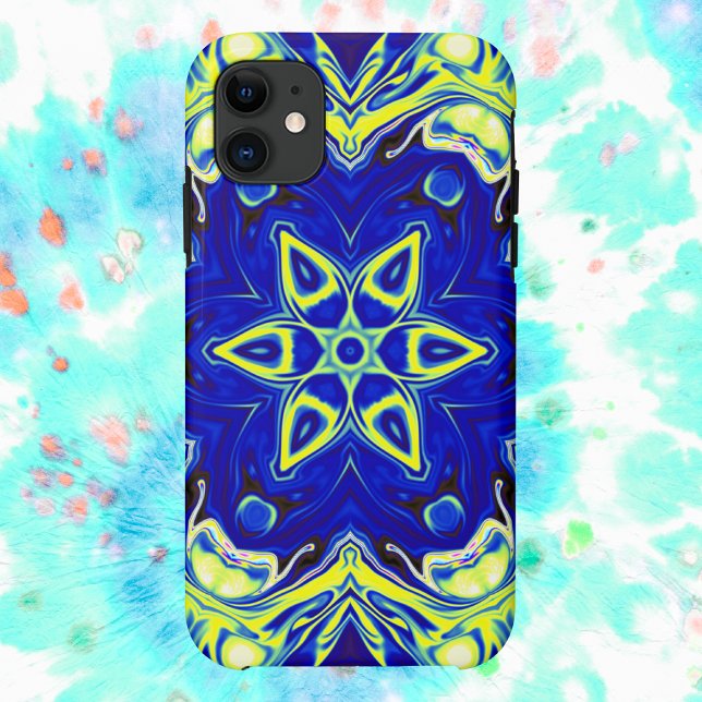 Psychedelic Mandala Blume Blau und Gelb Case-Mate iPhone Hülle (Von Creator hochgeladen)