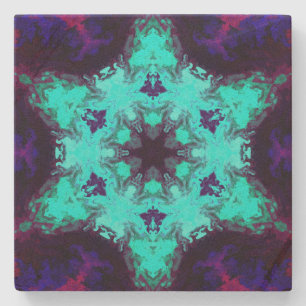 Psychedelic Mandala Blume Blau und Lila Steinuntersetzer