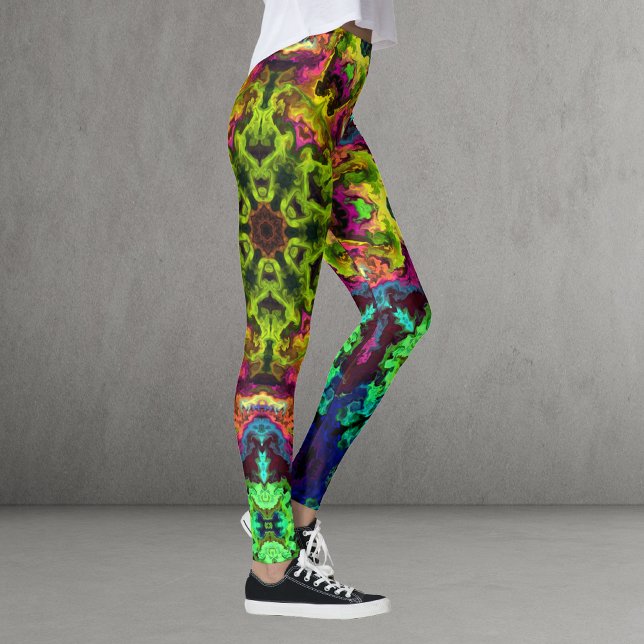 Psychedelic Mandala Blume Grün Blau und Lila Leggings (Von Creator hochgeladen)
