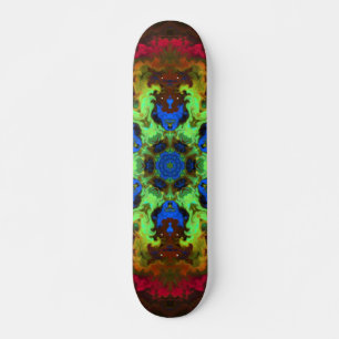 Psychedelic Mandala Blume Grün Blau und Rot Skateboard
