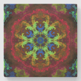 Psychedelic Mandala Blume Grün Blau und Rot Steinuntersetzer