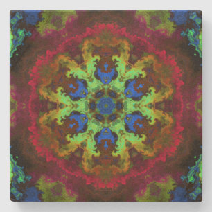 Psychedelic Mandala Blume Grün Blau und Rot Steinuntersetzer