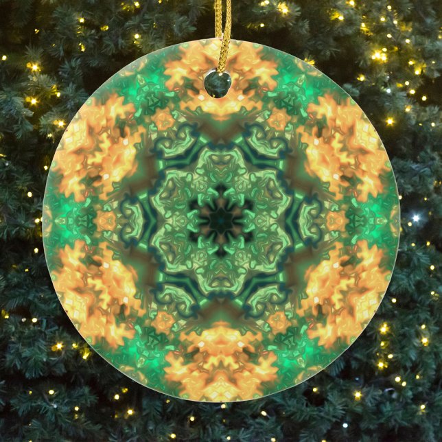 Psychedelic Mandala Blume Grün und Gelb Keramik Ornament (Von Creator hochgeladen)