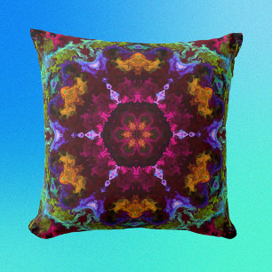 Psychedelic Mandala Blume Lila Orange und Green Kissen