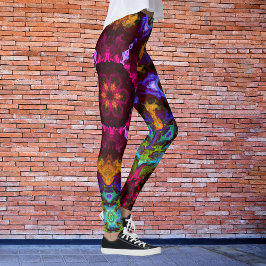 Psychedelic Mandala Blume Lila Orange und Green Leggings