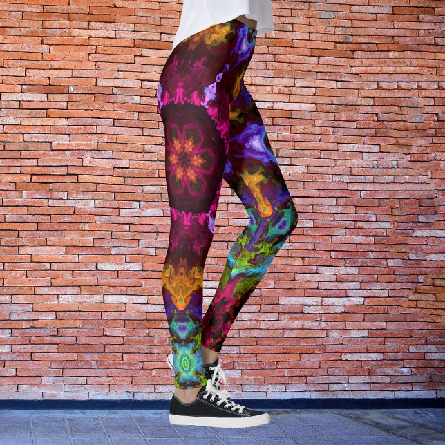 Psychedelic Mandala Blume Lila Orange und Green Leggings (Von Creator hochgeladen)