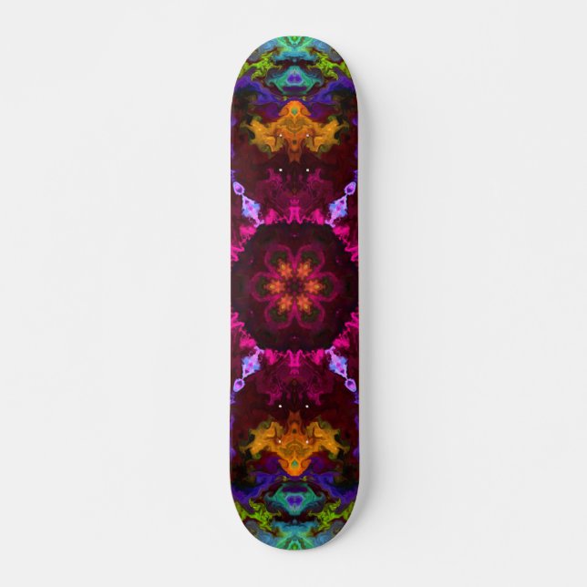 Psychedelic Mandala Blume Lila Orange und Green Skateboard (Vorne)