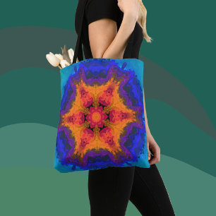 Psychedelic Mandala Blume Orange Red and Blue