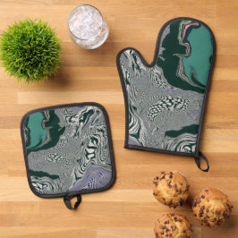 Psychedelic Marble Swirl Ofenhandschuh & Topflappen-Set