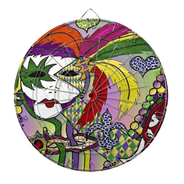 Psychedelic Mardi Gras Feather Mask Dartscheibe (vorne)