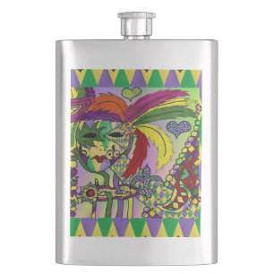 Psychedelic Mardi Gras Feather Mask Flachmann