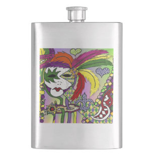 Psychedelic Mardi Gras Feather Mask Flachmann