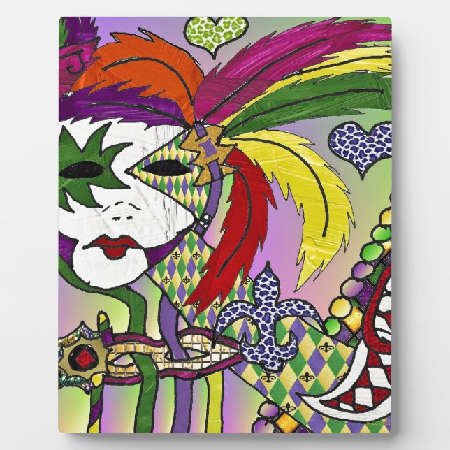 Psychedelic Mardi Gras Feather Mask Fotoplatte (Vorderseite)