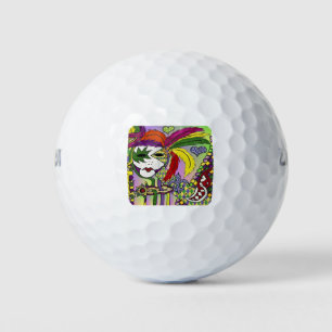 Psychedelic Mardi Gras Feather Mask Golfball
