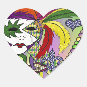 Psychedelic Mardi Gras Feather Mask Herz-Aufkleber