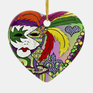Psychedelic Mardi Gras Feather Mask Keramikornament