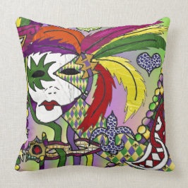 Psychedelic Mardi Gras Feather Mask Kissen