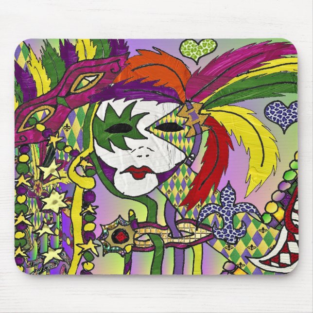 Psychedelic Mardi Gras Feather Mask Mousepad (Vorne)