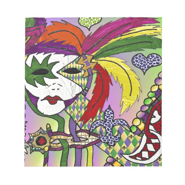 Psychedelic Mardi Gras Feather Mask Notizblock (Vorderseite)