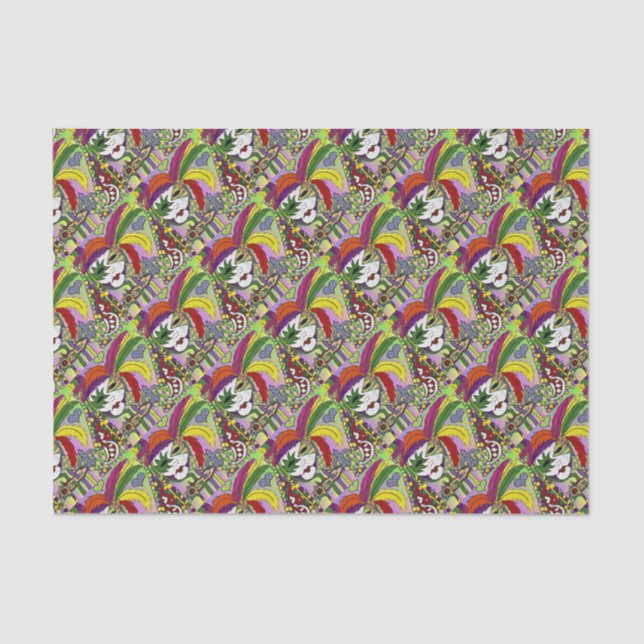 Psychedelic Mardi Gras Feather Mask Seidenpapier (Vorderseite)