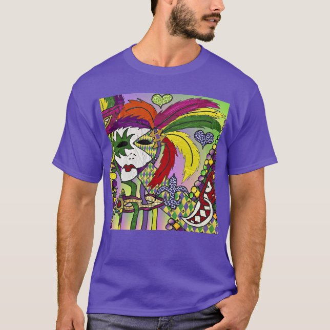Psychedelic Mardi Gras Feather Mask T-Shirt (Vorderseite)