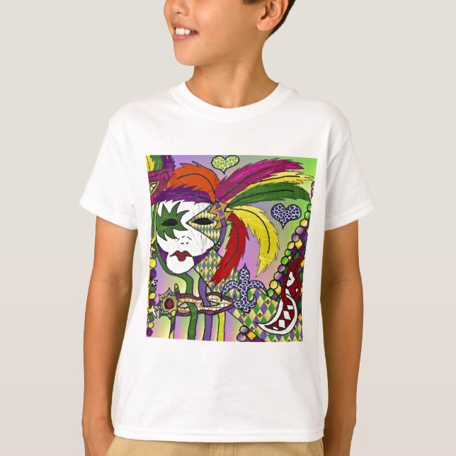 Psychedelic Mardi Gras Feather Mask T-Shirt (Vorderseite)