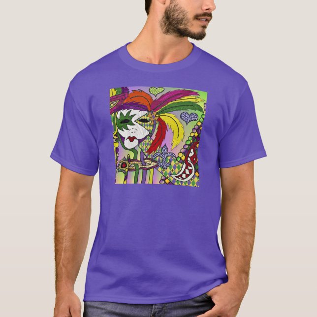 Psychedelic Mardi Gras Feather Mask T-Shirt (Vorderseite)