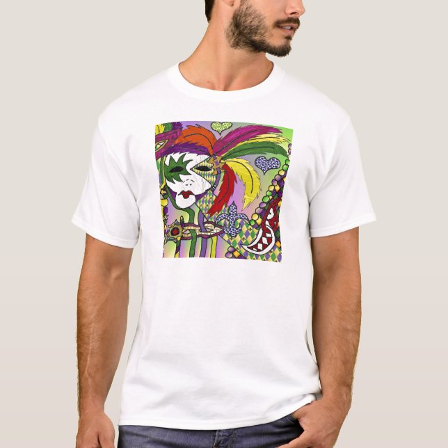 Psychedelic Mardi Gras Feather Mask T-Shirt (Vorderseite)