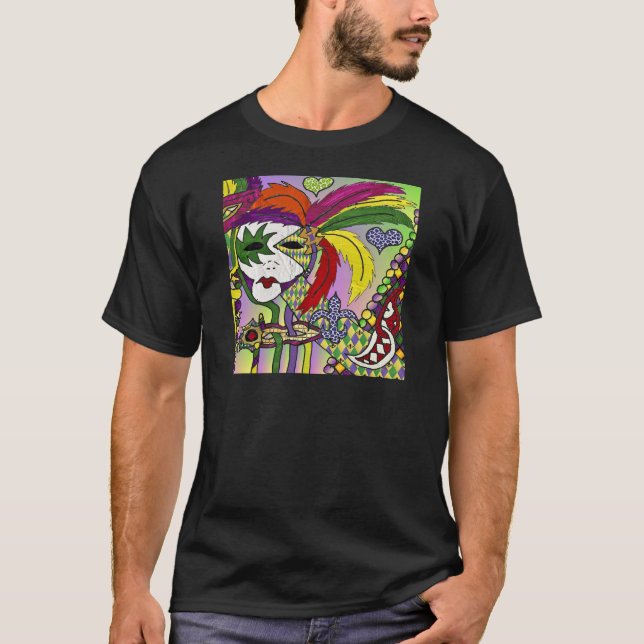 Psychedelic Mardi Gras Feather Mask T-Shirt (Vorderseite)