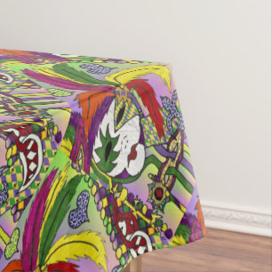 Psychedelic Mardi Gras Feather Mask Tischdecke