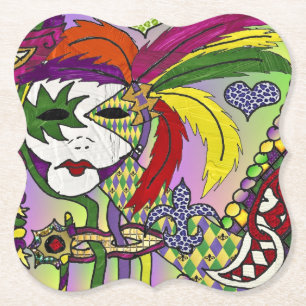 Psychedelic Mardi Gras Feather Mask Untersetzer