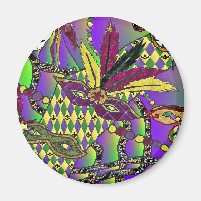 Psychedelic Mardi Gras Feather Masken Geschenke Ap Magnet (Vorne)