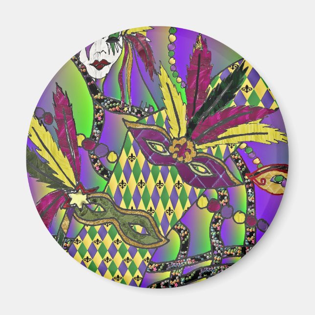 Psychedelic Mardi Gras Feather Masken Geschenke Ap Magnet (Vorne)