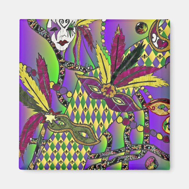 Psychedelic Mardi Gras Feather Masken Geschenke Ap Magnet (Vorne)