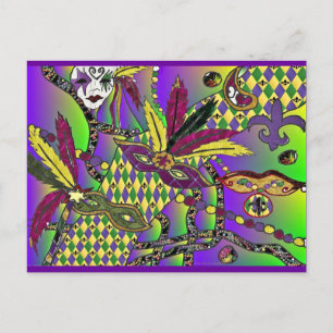 Psychedelic Mardi Gras Feather Masken Geschenke Ap Postkarte
