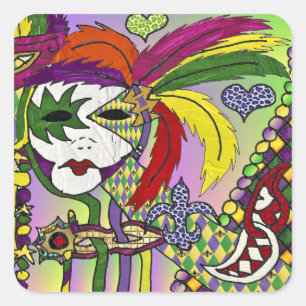 Psychedelic Mardi Gras Feather Masken Geschenke Ap Quadratischer Aufkleber