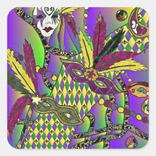 Psychedelic Mardi Gras Feather Masken Geschenke Ap Quadratischer Aufkleber