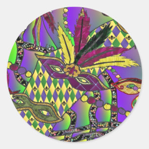 Psychedelic Mardi Gras Feather Masken Geschenke Ap Runder Aufkleber