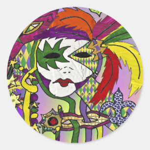 Psychedelic Mardi Gras Feather Masken Geschenke Ap Runder Aufkleber