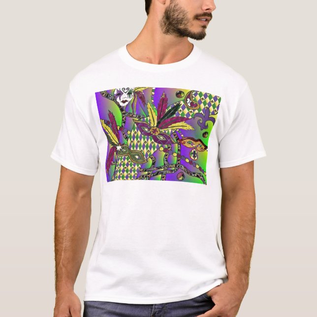 Psychedelic Mardi Gras Feather Masken Geschenke Ap T-Shirt (Vorderseite)