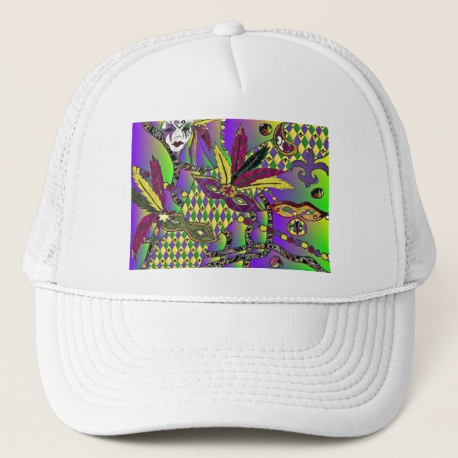 Psychedelic Mardi Gras Feather Masken Geschenke Ap Truckerkappe (Vorderseite)