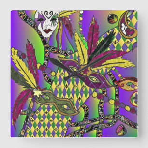 Psychedelic Mardi Gras Feather Masken Uhr