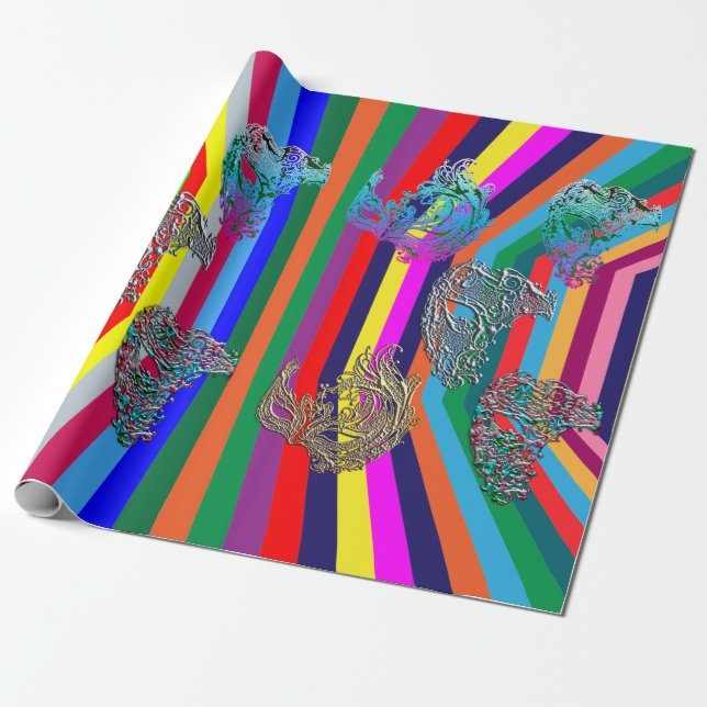 Psychedelic Mardi Gras Filigree Maske Art Geschenkpapier (Ungerollt)