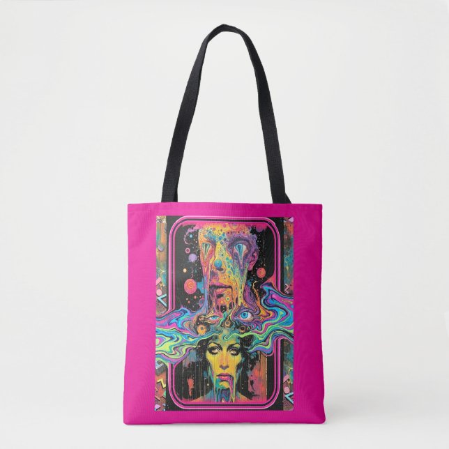 Psychedelic Melting Faces Pink All Over Print Tote (Vorderseite)