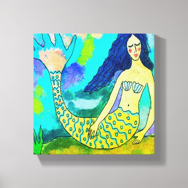Psychedelic Mermaid Abstrakt Digital Canvas Print Leinwanddruck (Vorderseite)