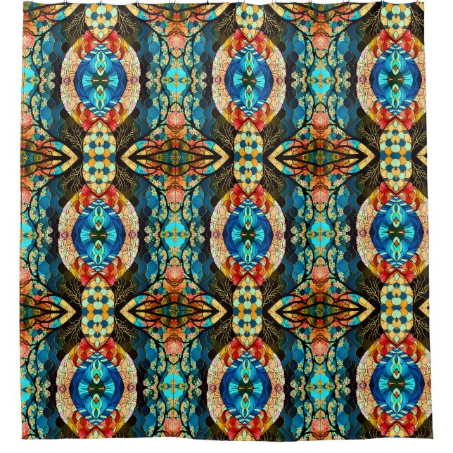 PSYCHEDELIC MODERN ELEGANT JAPANESE STIL DUSCHVORHANG (Vorderseite)