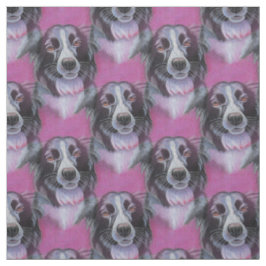 Psychedelic Moon Dog Border Collie Fabric Stoff