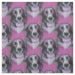Psychedelic Moon Dog Border Collie Fabric Stoff